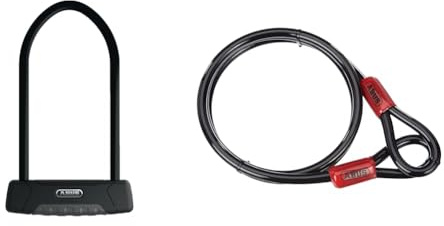 ABUS Bügelschloss Granit Plus 470 + USH470-Halterung & Schlaufenkabel Cobra 12 - Stahlseil mit Kunststoff ummantelt - Sicherung für Fahrrad- und Motorrad-Zubehör - 1,8 Meter lang, 12 mm stark