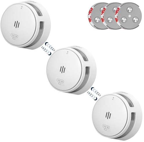 SAVS S10-W Funkvernetzter Rauchmelder - RF Rauchwarnmelder Vernetzt - 10 Jahre Batterie - Feuermelder – Funkrauchmelder - Optional WLAN - Magnetische Montage ohne Bohren – Weiß - 3er Set