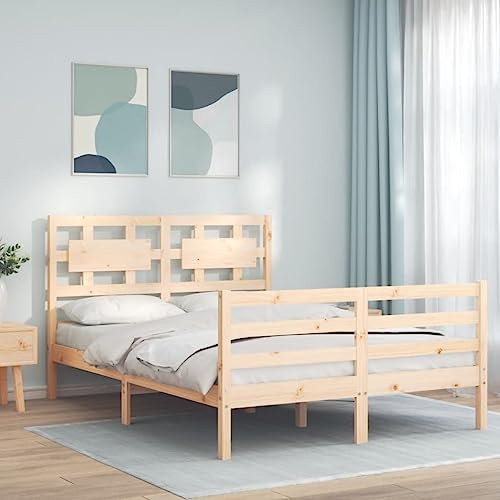 Buzaza Massivholzbett mit Kopfteil Bettgestell Bed Frame Holzbett Kopfteil Bett Schlafzimmer Bett Massivholzbetten 120x200 cm - 3194436