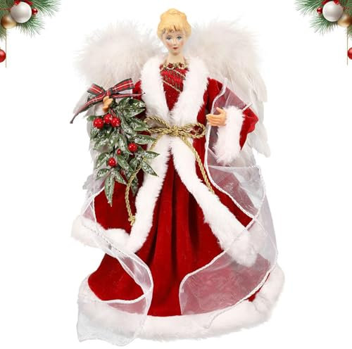 Baumspitze Engel – Weihnachtsbaumspitze Engel, Baumspitzenfigur Engel, Weihnachtsanhänger Engel, Weihnachtsbaumspitze Feenengel Mit Flügel Für Baumschmuck, 33 cm Hoch