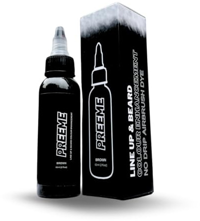 PREEME Hair Enhancement No Drip Airbrush Dye 60ml (Brown) | For Beard & Lineup | Water Resistant Hairline Filler Spray | Barber Beard Liner For Thicker & Fuller Hairstyling