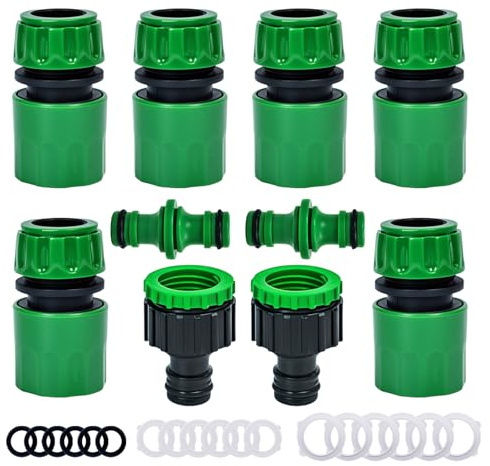 HOINCO 10 Stück Schlauchanschluss Kit,Schnellkupplung 1/2 Zoll,Doppelstecker Schlauchkupplung 1/2 Zoll, und 2-in-1 Wasserhahn Schlauchverbinder 3/4 Zoll&1/2 Zoll für Garten und Haus