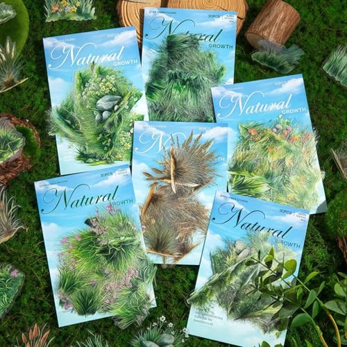 180 Pcs Scrapbooking Stickers Set,PET Journal Zubehör Stickers,Blumen&Grass Themed Aesthetic Stickers Decorative for Journaling Zubehör,Photo Album,Mobile Phone,DIY Crafts(Natural Growth Series)