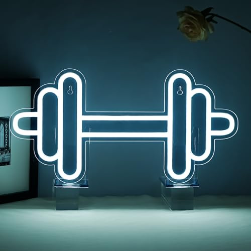 ineonlife Gym Neon Light Sign, Barbell Dumbbell Led Signs White Neons Light Gym Wall Decoration Neon Signs for Wall for Gym Teen Girls Teen Sports Room,Game Room Decor,Fitness Club Decoration