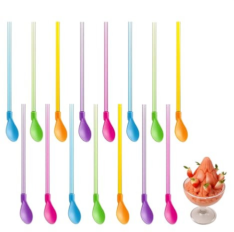 20PCS 2-in-1 Slush Straws, Reusable Spoon Straws for Smoothies, Cocktails, Milkshakes & Coffee, BPA-Free Plastic, 5 Vibrant Colours, 23.5cm Durable Design