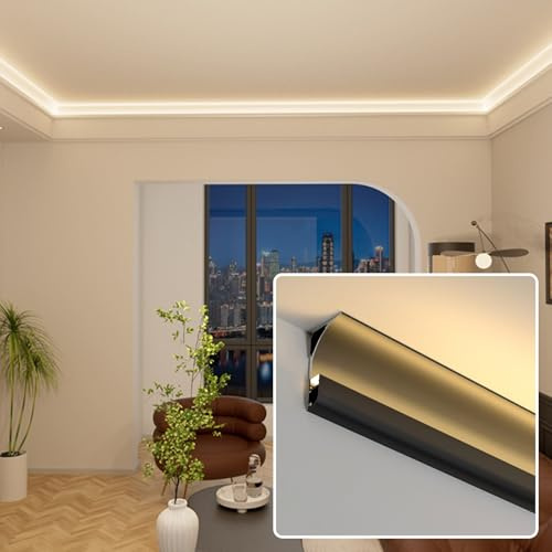 Genérico Canal de Aluminio LED con Cubierta de policarbonato para moldura de Techo suspendido - Moldura de zócalo de Esquina para iluminación de hogar, Bar y Cine (Negro, 18 m/59 pies)
