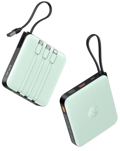 VRURC Power Bank, Powerbank 20000mAh Klein mit 4 Kabeln, 22.5W Schnellladen | Tragbares Ladegerät USB-C Externer Handy Akku mit LED-Anzeige, QC3.0 Akkupack für iPhone Huawei Samsung Smartphones