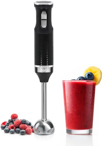 briebe Elegance Batidora de Mano 600W, 2 Velociades, Cuchillas de Acero Inoxidable, Pie Desmontable, Diseño Ergonómico y Elegante, Negra