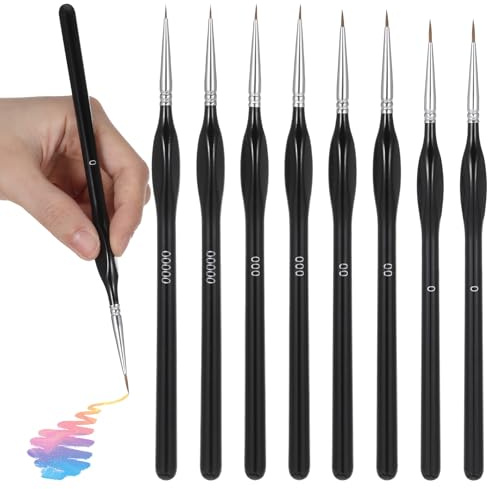 BOHUIZ Set med 8 st fina detaljer, målarpensel, miniatyrdetalj, konstnärsmålborstar, 4 storlekar trä fina spetspenslar för akrylmålning, nagelkonst, ritning, hantverk, olja, modell akvarellmålningar