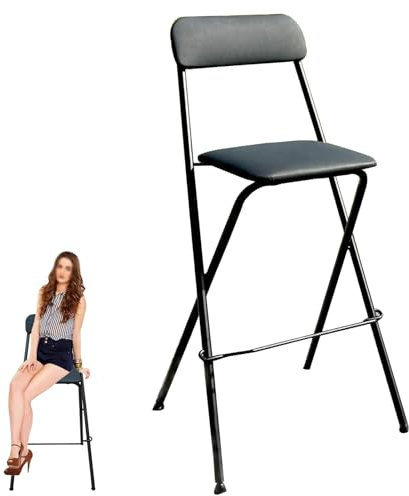 Sgabello da bar pieghevole da 70 cm, con schienale e seduta imbottita imbottita, sgabello pieghevole per cucina, interni ed esterni, sgabello pieghevole portatile per adulti