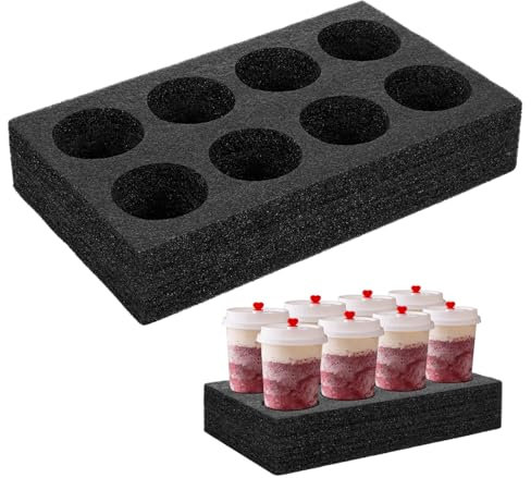 Luxshiny Portavasos Para Bebidas 8 Orificios, Soporte Para Embalaje De Café y Té, Bandeja Negra De Espuma De Perlas, Adecuado Para Restaurantes y Take Away