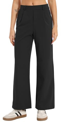 Oyamiki Affärsbyxor för kvinnor, vardagsbyxor, hög midja, stretch, eleganta byxor, breda tygbyxor, med fickor, arbetsbyxor, fritidsbyxor, Svart liten, L Petite