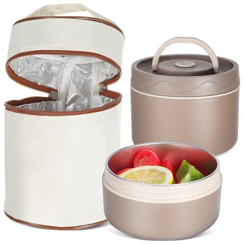 Amosfun Acciaio 316 Festa Scuola Doppio Strato Portapranzo Termico Decor | Contenitore per Lavoro e Picnic, Capacità 440ml e 600ml, con Borsa Termica Inclusa, Set Singolo