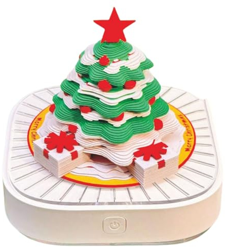 3D Memo Pad Kunstkalender 2026, Weihnachtsbaum Zeitmesser Kalender, 2026 Tischkalender mit LED-Licht, 3D Selbstklebende Notizen Weihnachtsbaum, 3D Papier Kunst Notizblock Papier Schnitzerei Kunst