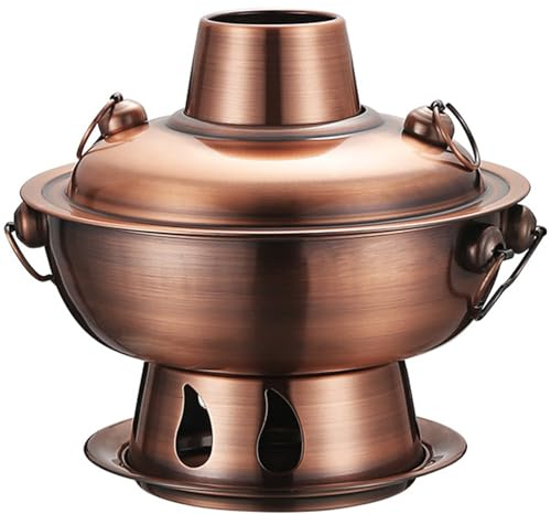 Pentola da Cucina Cinese in Rame, pentola da Esterno con Coperchio, Vecchia Pechino, pentola da Cucina in Rame e Carbone, Design Diviso, pentole per Cucina, Catering, Feste, Hotel,