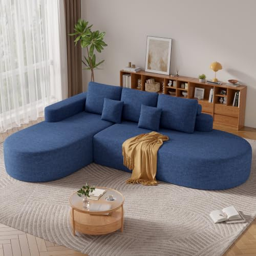 Hawthyhome L Form Ecksofa mit Schlaffunktion 285cm Blau | Chenille Schlafsofa,Boneless Couch, Wohnlandschaft Schlafcouch,Sofa Bed Sofabett mit Abgerundeter Chaise Longue,3 Sitzer