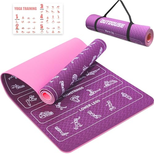 OUTDOUSE Yoga Matte,70 gedruckte Yoga-Posen, TPE-Material rutschfest,Gymnastikmatten mit Aufbewahrungsriemen, Yogamatten für Frauen und Männer, 181x63x0,6cm