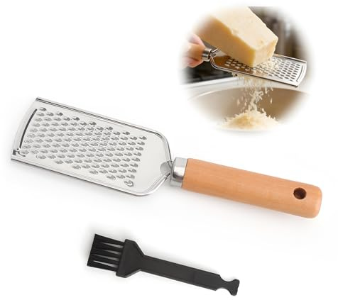 GZRXIOUS Râpe à Fromage Manuelle - Fine Rapeuse Inox Zesteur en Acier Inoxydable Citron Cheese Grater avec Manche en Bois et Brosse de Nettoyage, Râpe Cuisine pour Parmesan Citron Ail Chocolat