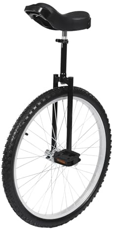 24 Inch Wheel Outdoor Unicycle Adjustable Height Seat Unicycle Exercise One Wheel Bicycle with Excellent Steel Frame and Curved PU Seat Fit Outdoor Sports Fitness Exercise (Black, 24 Inch)