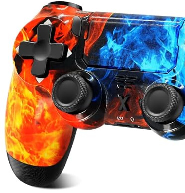 Jeifhxu Wireless Controller for PS-4, Upgraded Controller Wireless for PS-4/Slim/PC, Bluetooth Gamepad Joystick with Dual Vibration/Touch Panel/ 3.5mm Audio Jack/Six-Axis/Ergonomic(Ice and Fire)