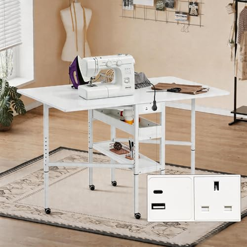 MELLCOM Folding Sewing Cutting Table,with Multi-port charging