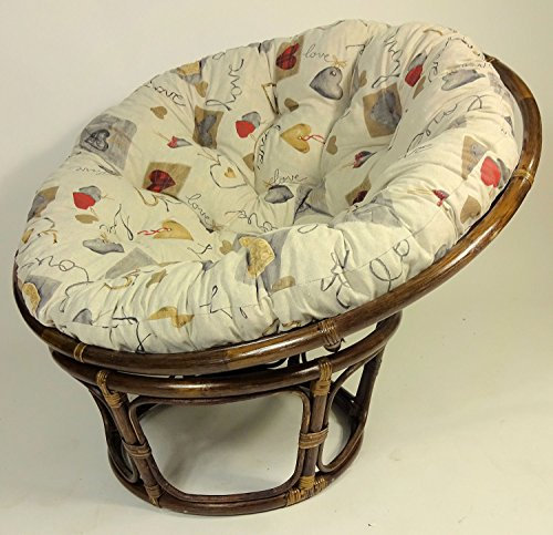 Rattan Papasan Sessel, Papasansessel D 110 cm, Fb. Darkbrown, inkl. hochwertigen Mirha Leinen Polster, Stoff Love !