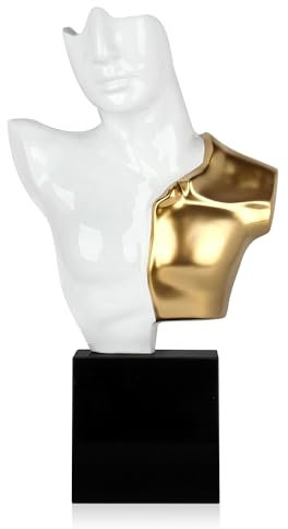 ADM - Busto di Guerriero - Scultura figurativa moderna in resina laccata e resina effetto metallo con base in marmo - Bianco - H52 cm
