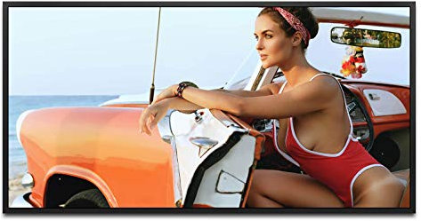 Sexy Frau in Auto ca. 130x70cm Wandbild inklusive Schattenfugenrahmen schwarz - Panorama Leinwand Bild XXL Format Wandbilder Wohnzimmer Wohnung Deko Kunstdrucke