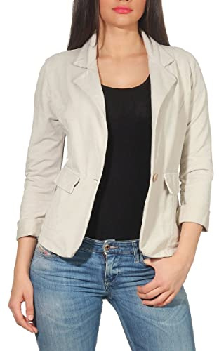 Malito – Damkavaj, enfärgad med knapp – sweatblazer med kavajslag och dekorativa fickor – kort jacka i baslook – skräddarsydd jerseykavaj 1654 (storlek S-XXL), Beige, XL