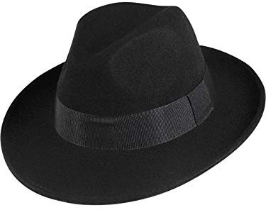 fiebig Fedora Wollfilzhut | Filzhut mit Ripsband Waterproof & Crushable (57-M, Schwarz)