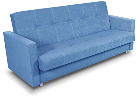 Sofnet - Bettsofa Dave mit Schlaffunktion, Bettkasten (Blau, Suedine 29) | Polstersofa mit Bettkasten, Schlafsofa, Sofa, Veloursstoff, große Schlaffläche, platzsparend, modernes Design