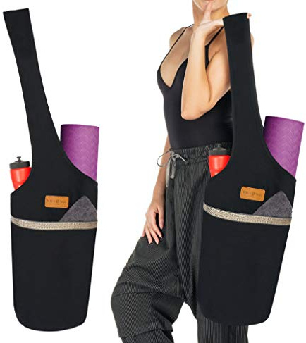 ALLEN & MATE Bolsa Grande para Esterilla de Yoga con Bolsillo Lateral y Bolsillo con Cremallera, se Adapta a la mayoría de Alfombrillas de tamaño (