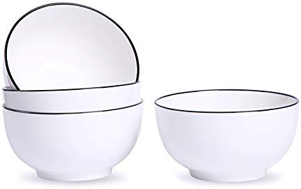 AWHOME Rice Bowls Porcelain Bowls Cereal Bowl 11 Ounce for Side Dishes Ice Cream Dessert Set of 4, White (Small Round Bowl)