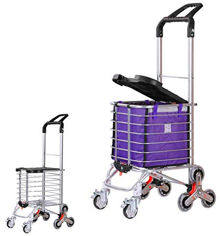 MNSSRN Portatile Pieghevole Trolley, di Grande capacità può Salire Le Scale per Comprare Il Cibo, carrelli, Portatili Carrelli Domestici, Carrelli,Low Seat with Cover,A