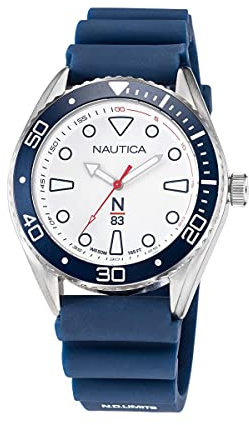Nautica Men's Stainless Steel Quartz Silicone Strap, Blue, 22 Casual Watch (Model: NAPFWF115)