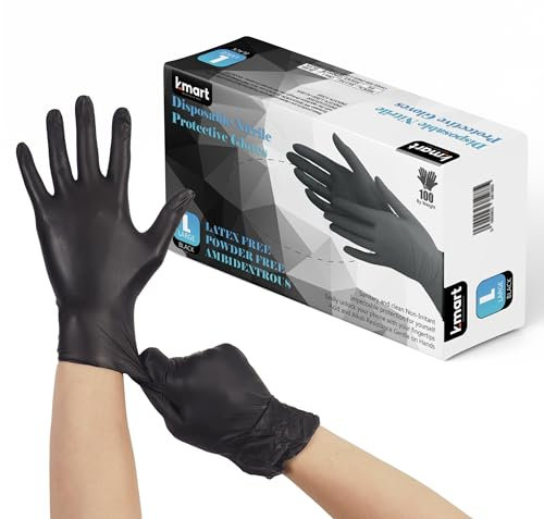 The Real Touch Black Nitrile Multi-Purpose Disposable Gloves, Powder Free, Disposable, Extra Strong - Box of 100 (Black, Large)