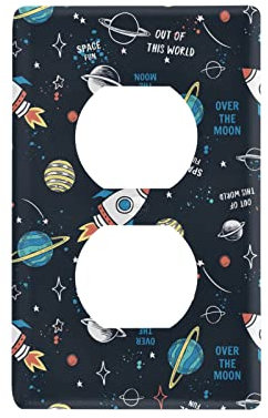 Space Doodle Cartoon Space Rockets, Planets, Stars, Moon, Slogans Unused Outlet Print Toggle Wall Plate, Switch Plate Cover for Living Room Bedroom Bathroom Office and School