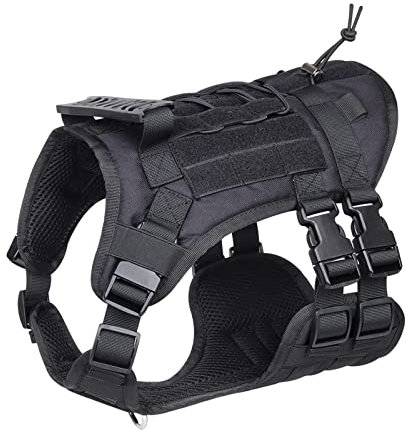 Taktische Weste Hundegeschirr Mittelgroße Hunde No Pull, Geschirr Hund Große Hunde Geschirrset, Militärische Zuggeschirr Hund mit Molle Panel für Hunter Wandern Training（Schwarz-L