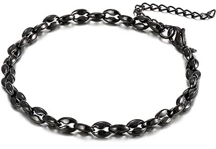 Bishilin Charm Armbänder Edelstahl, Armband Herren Bohnenkette Gliederarmband 5MM mit Karabinerverschluss Partnerarmband Schwarz Armband Charms für Männer