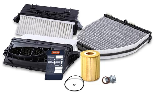 BESTPRICE Kit d'inspection Kit de filtration avec 2x filtre à air ; 1x filtre d'habitacle (charbon actif) ; 1x filtre à huile ; 1x bouchon de vidange d'huile avec joint d'étanchéité ; 1x remorque de