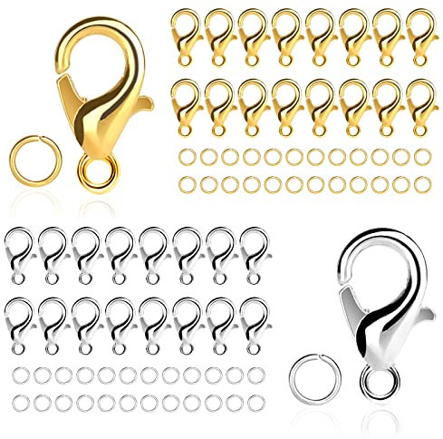 Kettenverschluss, 100 Stück Armband Verschluss mit 200 Biegeringe, Ketten Verschlüsse, Schmuckverschluss, Karabinerverschluss, Verschlüsse für Schmuckherstellung (Gold/Silber)