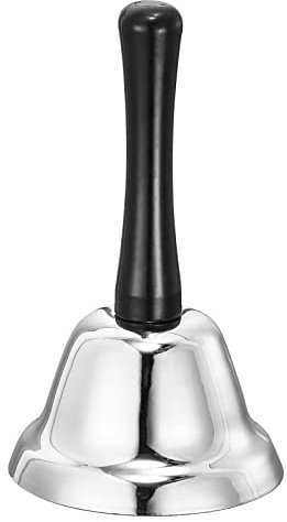 sourcing map Laute Handglocke Mahlzeitglocke 75mm(2.95) für Klassenzimmer Service Silber Ton