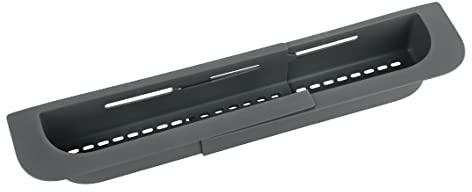 WENKO Organizador de fregadero Fino, estante adicional de plástico para guardar y organizar los utensilios de limpieza, extensible hasta 49,5 cm, también adecuado para escurrir los cubiertos, gris