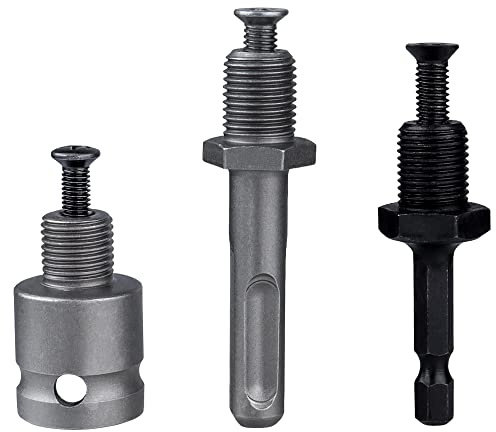 Mesee 3 Pieces Drill Chuck Adapter Connecting Rod 1/2-20UNF Thread Mount Chuck Converter Attachment Extensions Kit- 1/4 Quick Change Hex Shank, SDS Plus Shank and 1/2 Square Female Adaptor
