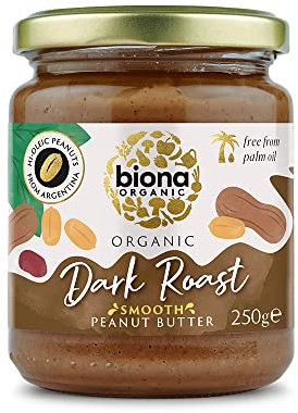 Biona Organic Hi-Oleic Dark Roast Peanut Butter 250g, Pack of 6 - Smooth No Salt - Hi-Oleic Organic Argentinian Peanuts - Naturally Deep and Intense Flavour - Vegan and Palm Oil Free