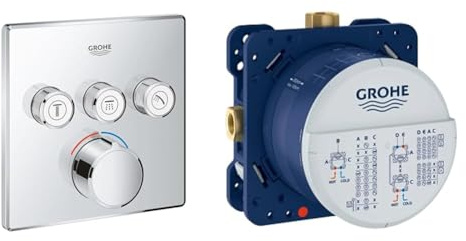 GROHE Smartcontrol - Unterputzmischer mit 3 Absperrventilen & Rapido SmartBox | UP-Rohinstallation - Unterputz-Einbaukörper | 3 Abgänge 1/2 Zoll | 35600000,Blue