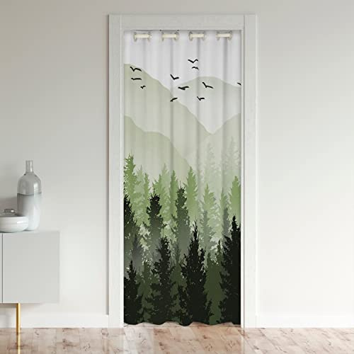 Berg Türvorhang 86x203cm für Tür Privatsphäre Wild Natur Baum Schrank Vorhang für Innentür Raumteiler für Schlafzimmer Wohnzimmer Grün Natürliche Isolierter Wärmevorhang Raumteiler Gardinen Vorhänge