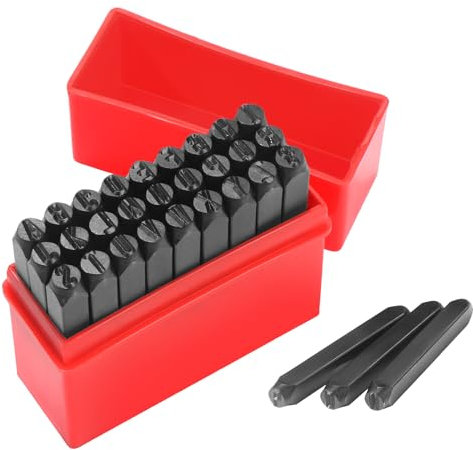 Gueenky 27 Stück Schlagbuchstaben Set 5mm, Alphabet A-Z & Schlagbuchstaben Metall, Schlagstempel zum Stempeln von Metall Kunststoff Holz Leder