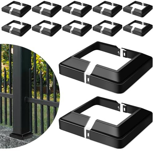 Tandefio 12 Stück 10,2 x 10,2 cm Metallpfostenschürze mit Schraube, geteilter Stil, Pfostenschürze, Bodenabdeckung, Verandasäulen, schwarze Basis für Zaun, Treppe, Holz, Hand- und Treppengeländer