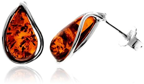 SilverAmber Jewellery G029SC G029SC - Pendientes modernos de plata de ley 925 con diseño de lágrima y ámbar báltico auténtico